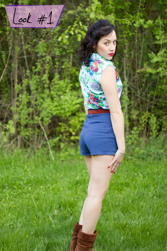 1970s Floral Shirt Outfit modern day flapper styled a 1970s sleeveless shirt with high waisted denim
