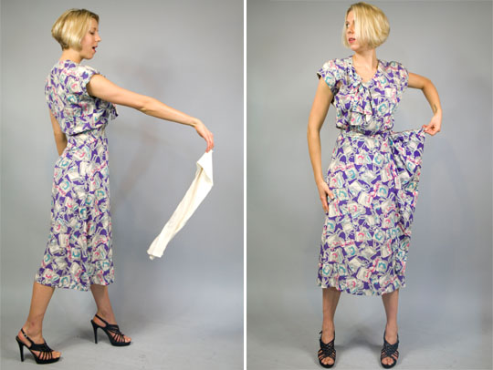 1940s Novelty Print Rayon Dress a 1940s vintage dress made from rayon and designed with a novelty print