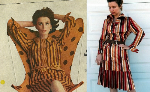 6-etsy-womens-vintage-fashion-outfit-brown-striped-shirt-dress vintage fashion stripes mccalls magazine 1960s