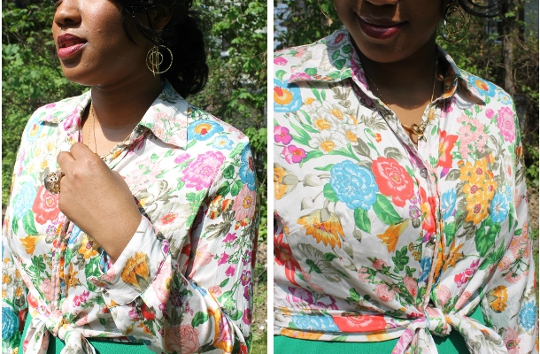 Collared Floral Crop Top collared floral crop top worn over a 1970s maxi dress