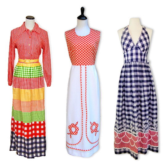 Vintage Gingham Maxi Dresses 3 vintage gingham patterned maxi dresses