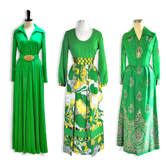 Green Vintage Maxi Dresses 3 different green vintage maxi dresses