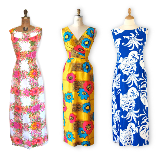 Vintage Hawaiian Maxi Dresses 3 different vintage hawaiian maxi dresses