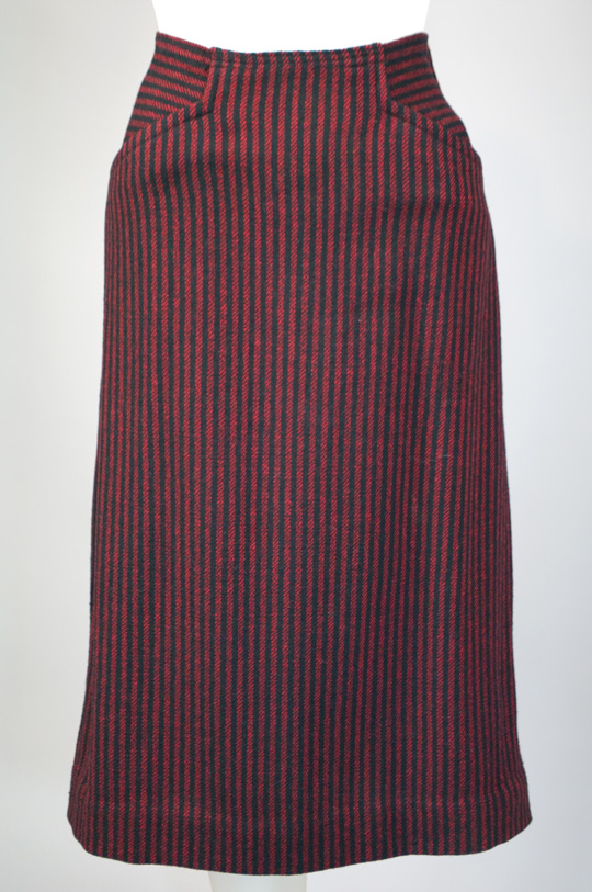 World War Two Fashion Pencil Skirts a pencil skirt in red and black pinstripes