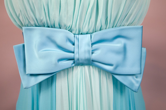 Blue Bow on 50s Prom Dress blue bow on 50s prom dress