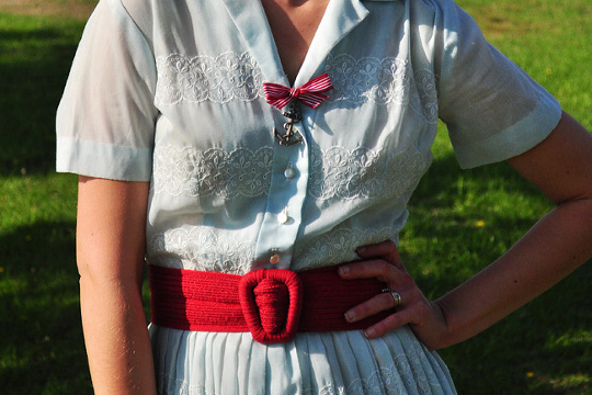 Red Waist Belt red waist belt worn with a vintage 1950s shirtwaist dress
