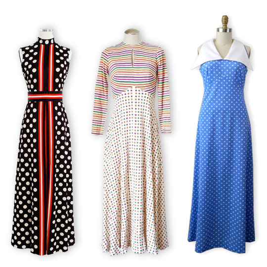 Vintage Polka Dot Maxi Dresses 3 different vintage polka dot maxi dresses